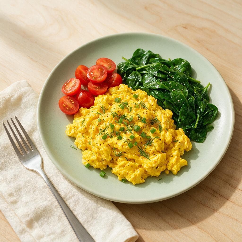 Turmeric scrambled eggs with spinach