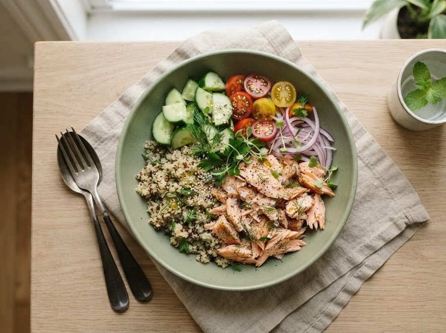 Salmon, Quinoa and Cucumber Bowl