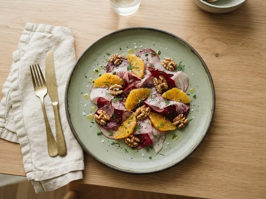 Shaved Beet, Orange and Walnut Salad