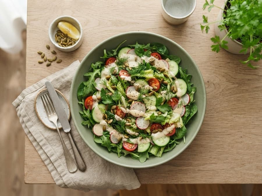 Everyday Big Green Salad with Lemon-Tahini